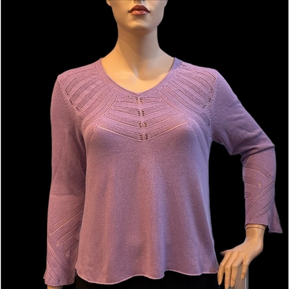 Emme Lightweight Allure Sweater Plus Size 2 Lilac V Neck Crocheted Details NWT - Picture 16 of 16